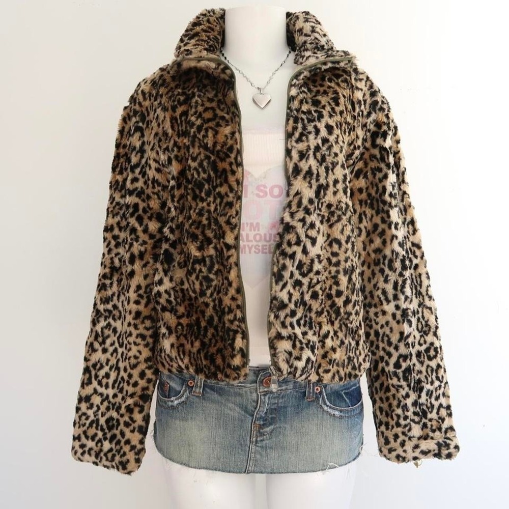 baby phat leopard faux fur zip jacket